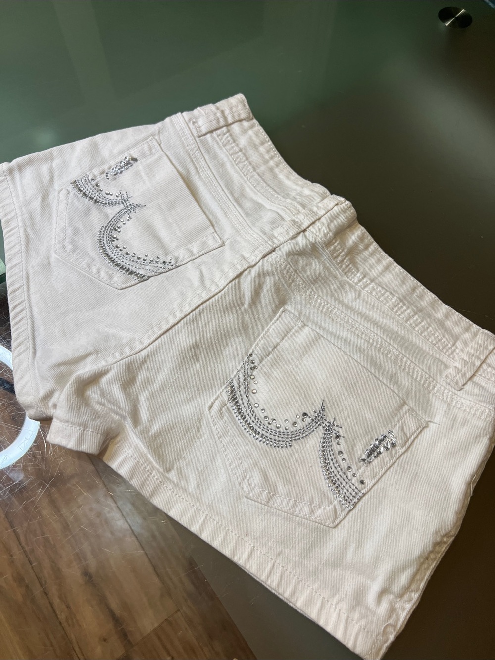 White Junior’s Studded Denim Shorts
